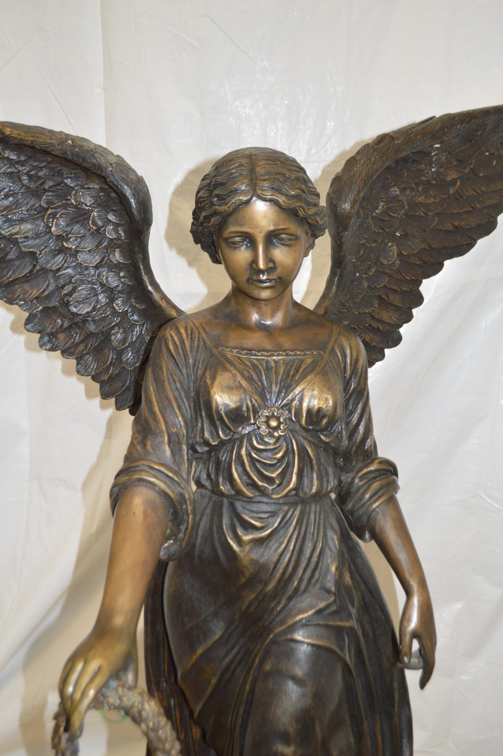 Angel Standing on a Rock Bronze Statue - Size: 60"L x 36"W x 71"H. - 9