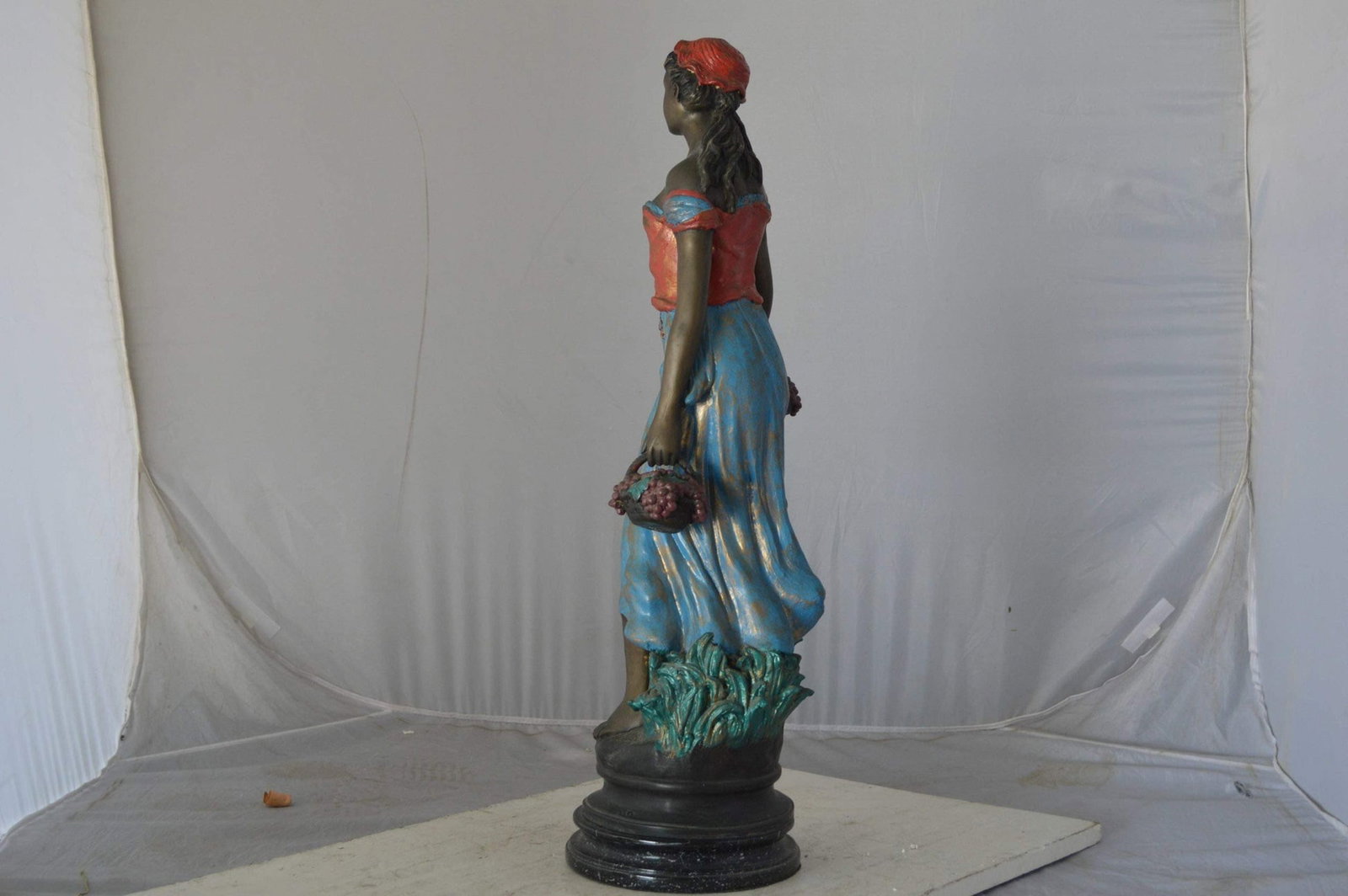 Beautiful lady with grapes bronze statue - Size: 14"L x 6"W x 20"H. - 7