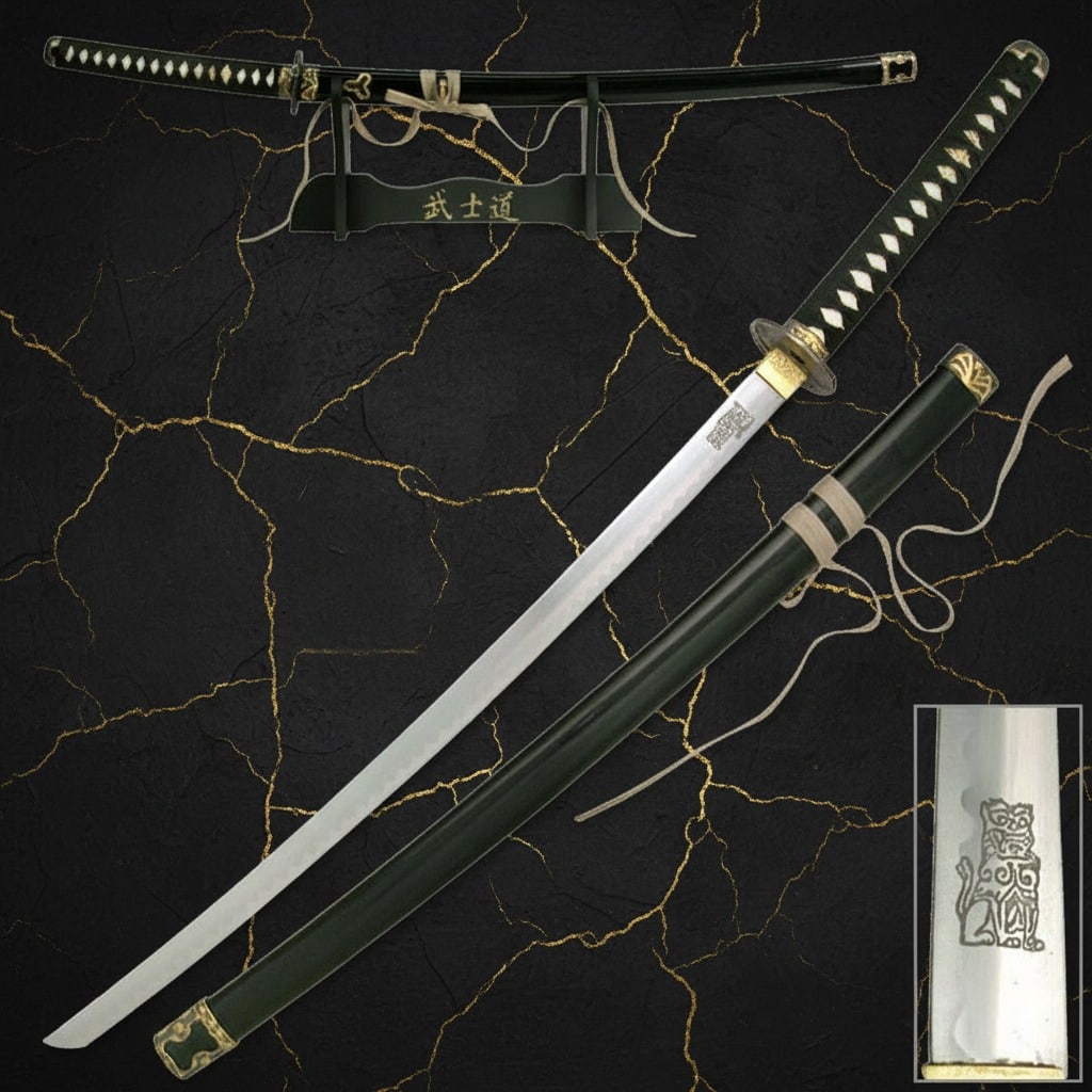 Movie Replica Katana Bride Sword Lion Engraved Blade with Display Stand (1 of 2)