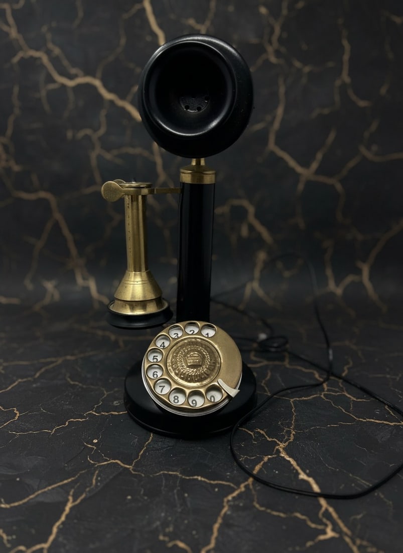 Old Fashioned Black Brass Desk Phone Vintage Style Analog Landline Telephone (1 of 3)