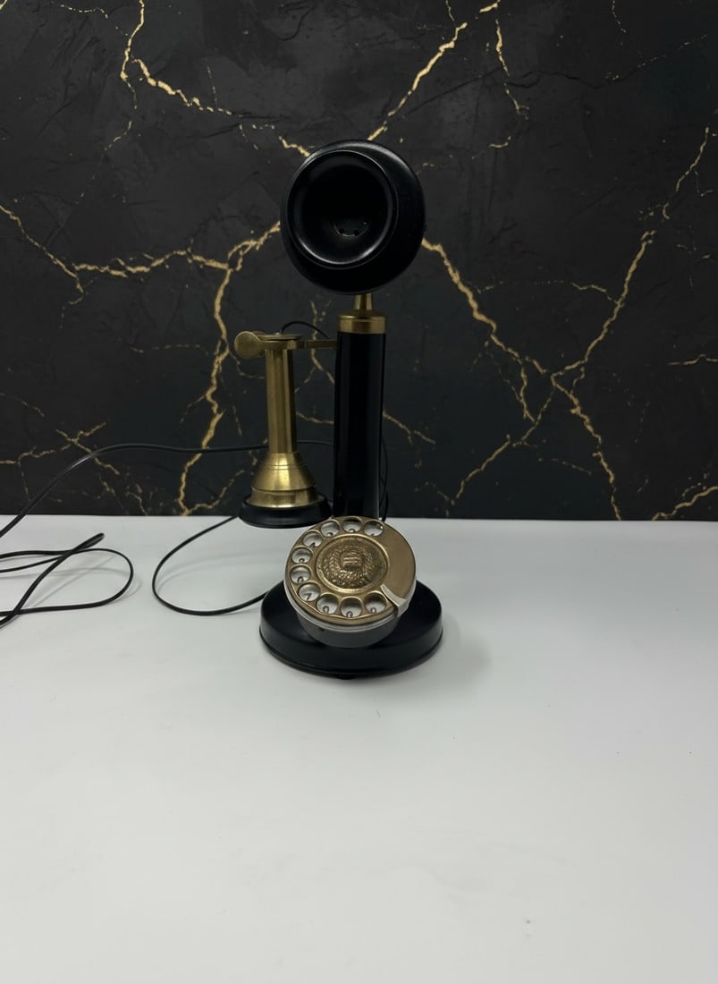Old Fashioned Black Brass Desk Phone Vintage Style Analog Landline Telephone - 3
