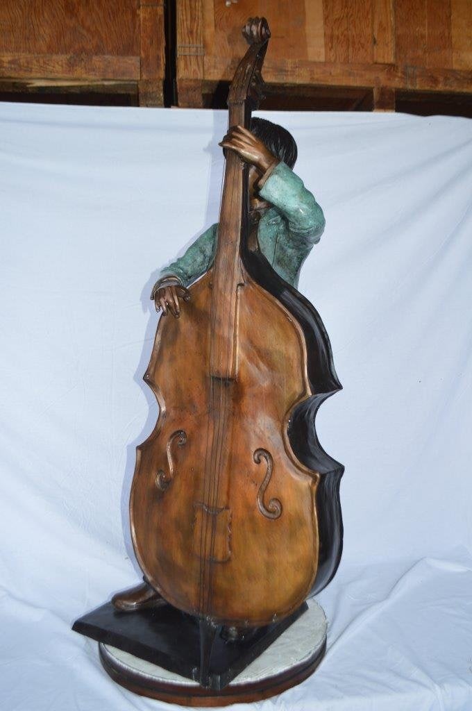 Boy playing cello large bronze statue - Size: 19"L x 22"W x 59"H. - 11