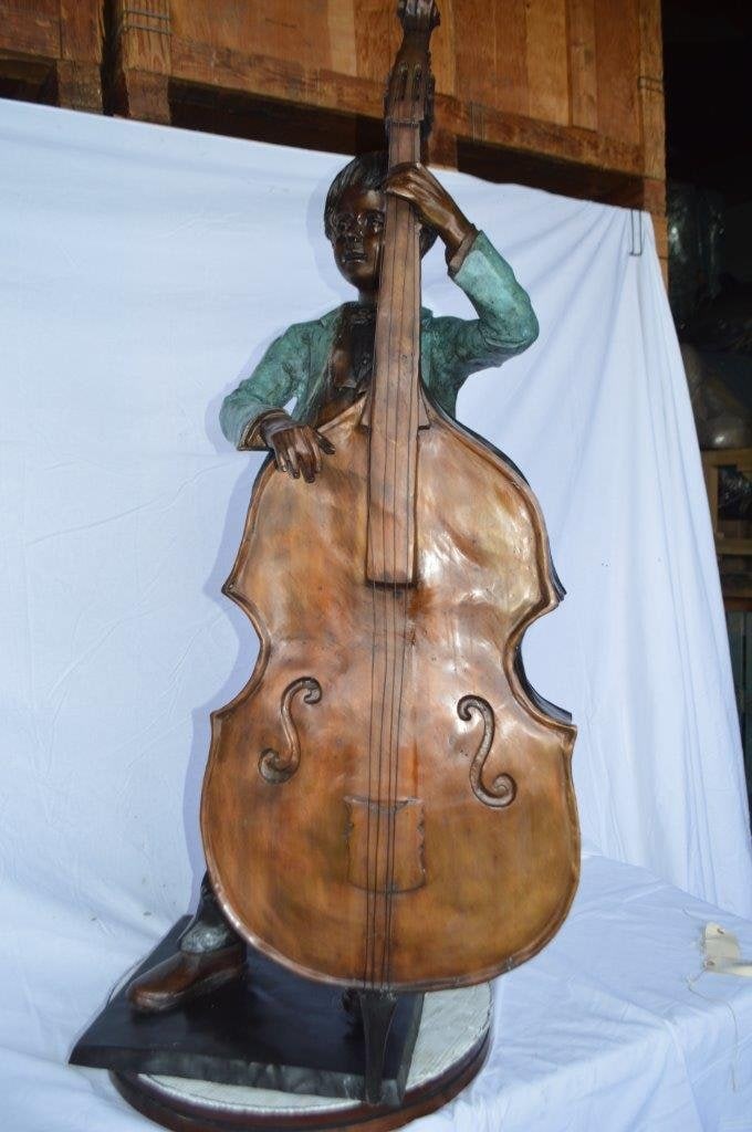 Boy playing cello large bronze statue - Size: 19"L x 22"W x 59"H. - 12