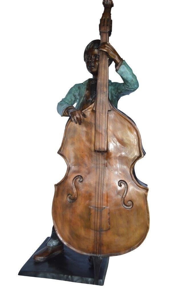 Boy playing cello large bronze statue - Size: 19"L x 22"W x 59"H.: Title:Boy playing cello large bronze statue - Size: 19"L x 22"W x 59"H. Description:This amazing and creative abstract of a young boy playing his cello is exquisite. The sculpture is made with the