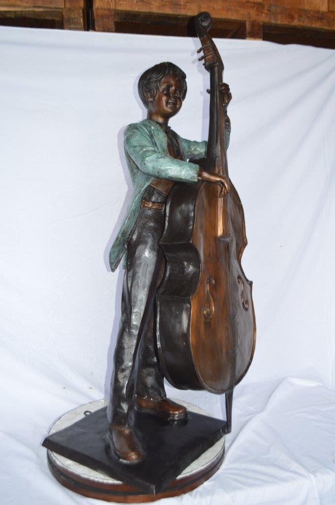 Boy playing cello large bronze statue - Size: 19"L x 22"W x 59"H. - 6
