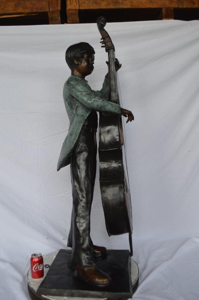 Boy playing cello large bronze statue - Size: 19"L x 22"W x 59"H. - 7