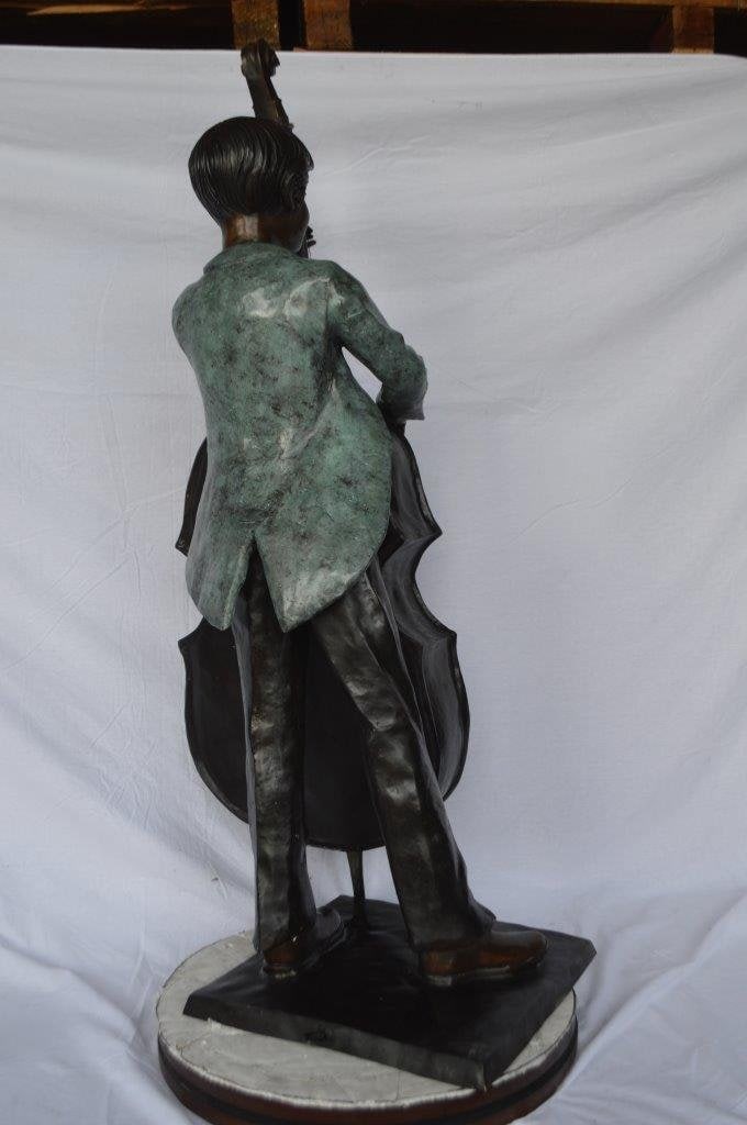 Boy playing cello large bronze statue - Size: 19"L x 22"W x 59"H. - 8
