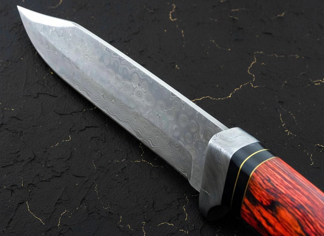 Custom Forged Damascus Steel Bowie Knife 13.5" with Stag Horn and Wood Handle for Hunting - 10