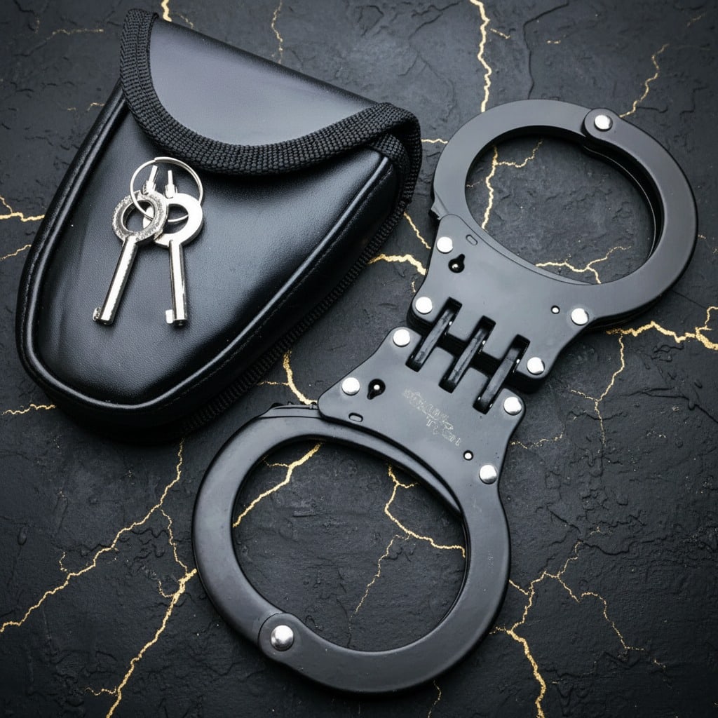 Professional Hinged Steel Handcuffs Double Lock Restraints w/ Keys and Pouch: Title:Professional Hinged Steel Handcuffs Double Lock Restraints w/ Keys and Pouch Description:These professional-grade, double-locking handcuffs are designed for law enforcement, police, and