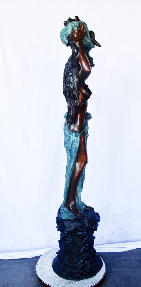 Half-naked woman holding a basket bronze statue Art Nude - Size: "L x "W x "H. - 10