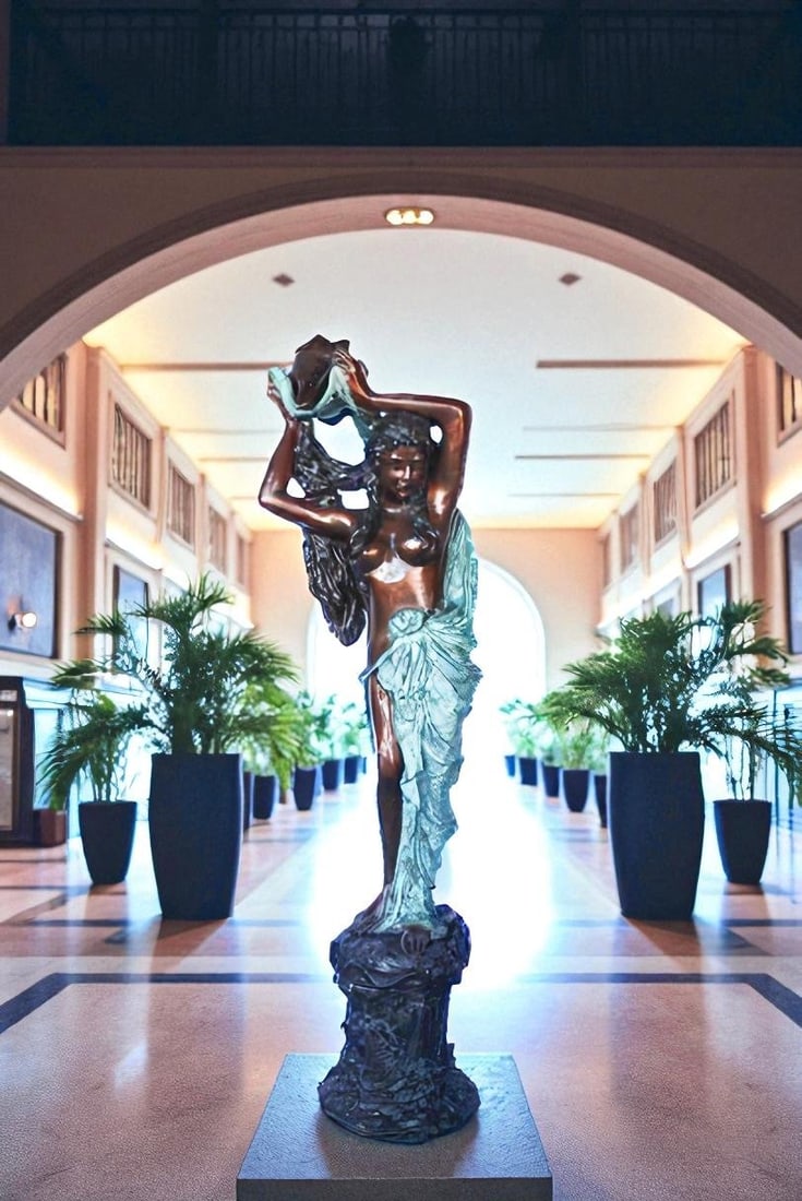 Half-naked woman holding a basket bronze statue Art Nude - Size: "L x "W x "H. - 11