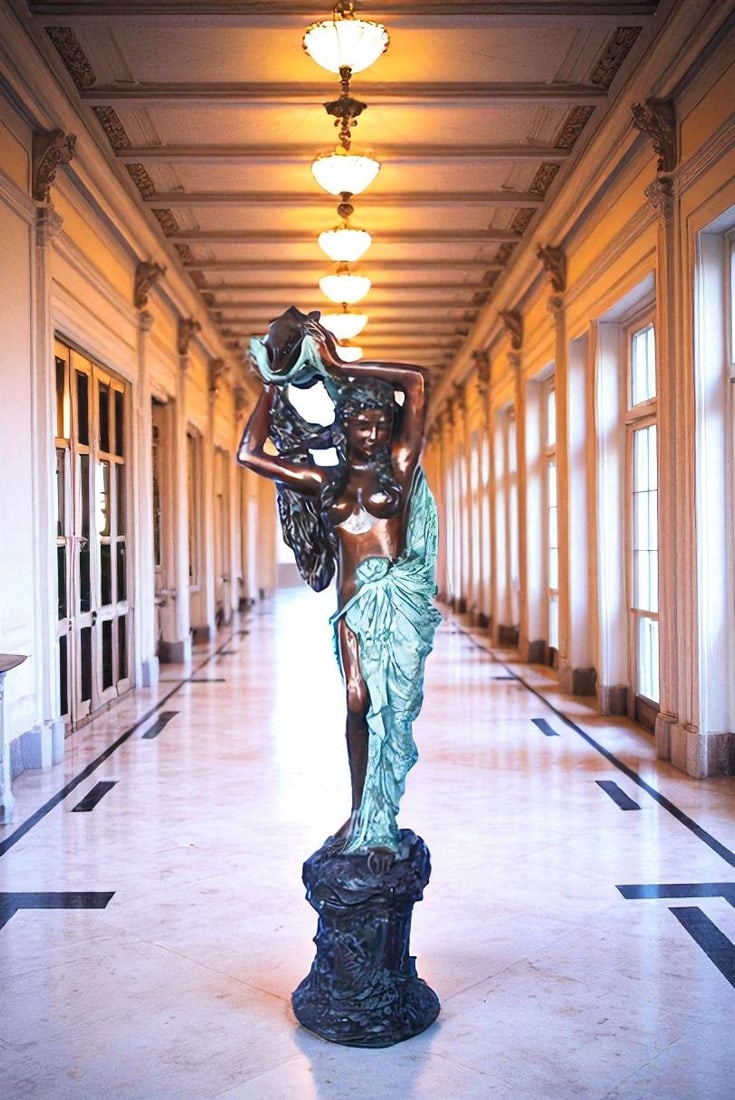 Half-naked woman holding a basket bronze statue Art Nude - Size: "L x "W x "H. - 13