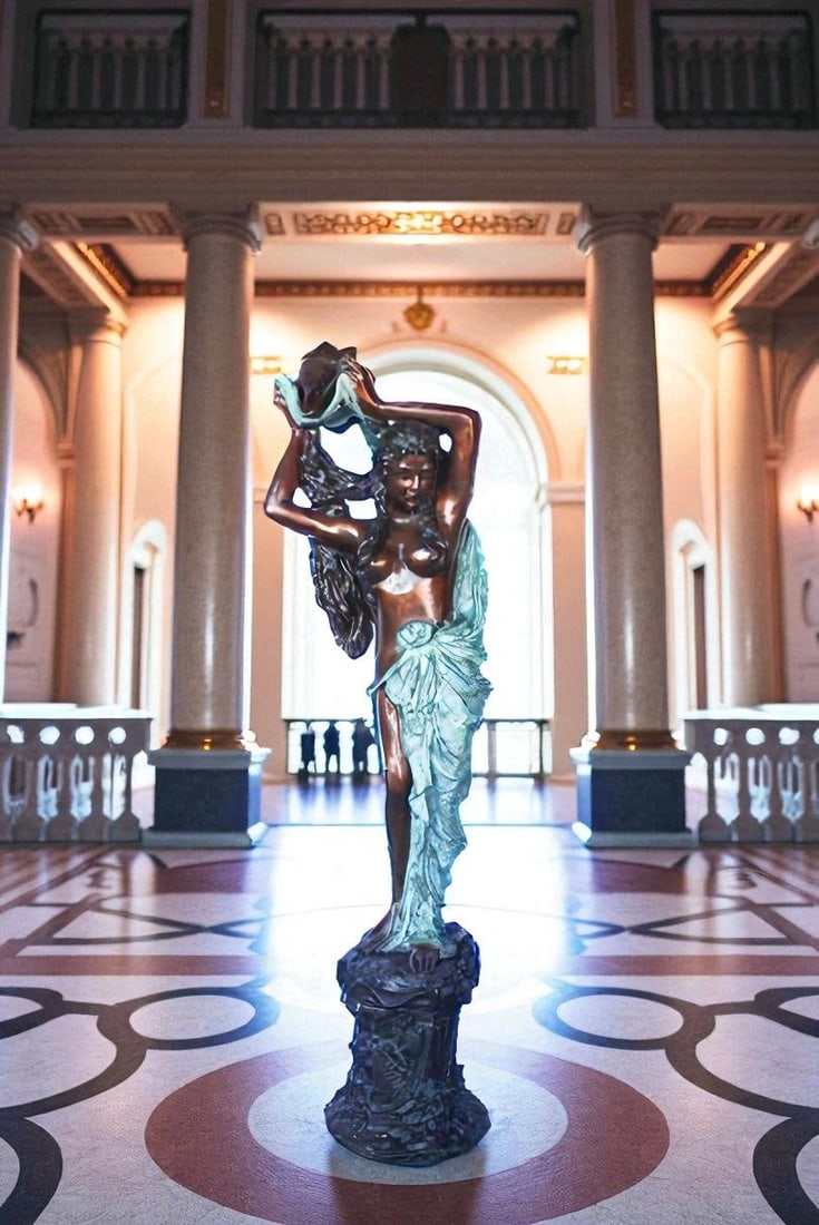 Half-naked woman holding a basket bronze statue Art Nude - Size: "L x "W x "H. - 2