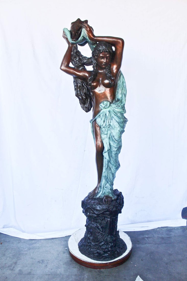 Half-naked woman holding a basket bronze statue Art Nude - Size: "L x "W x "H. - 3
