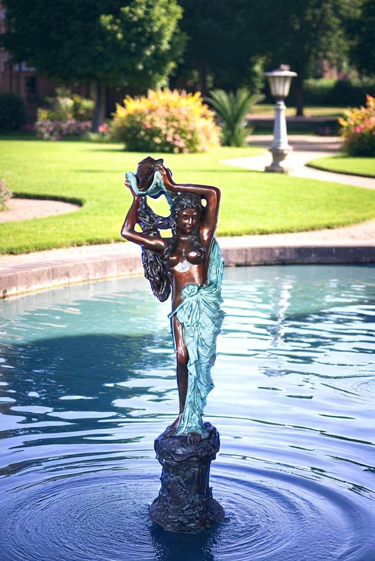 Half-naked woman holding a basket bronze statue Art Nude - Size: "L x "W x "H. - 4