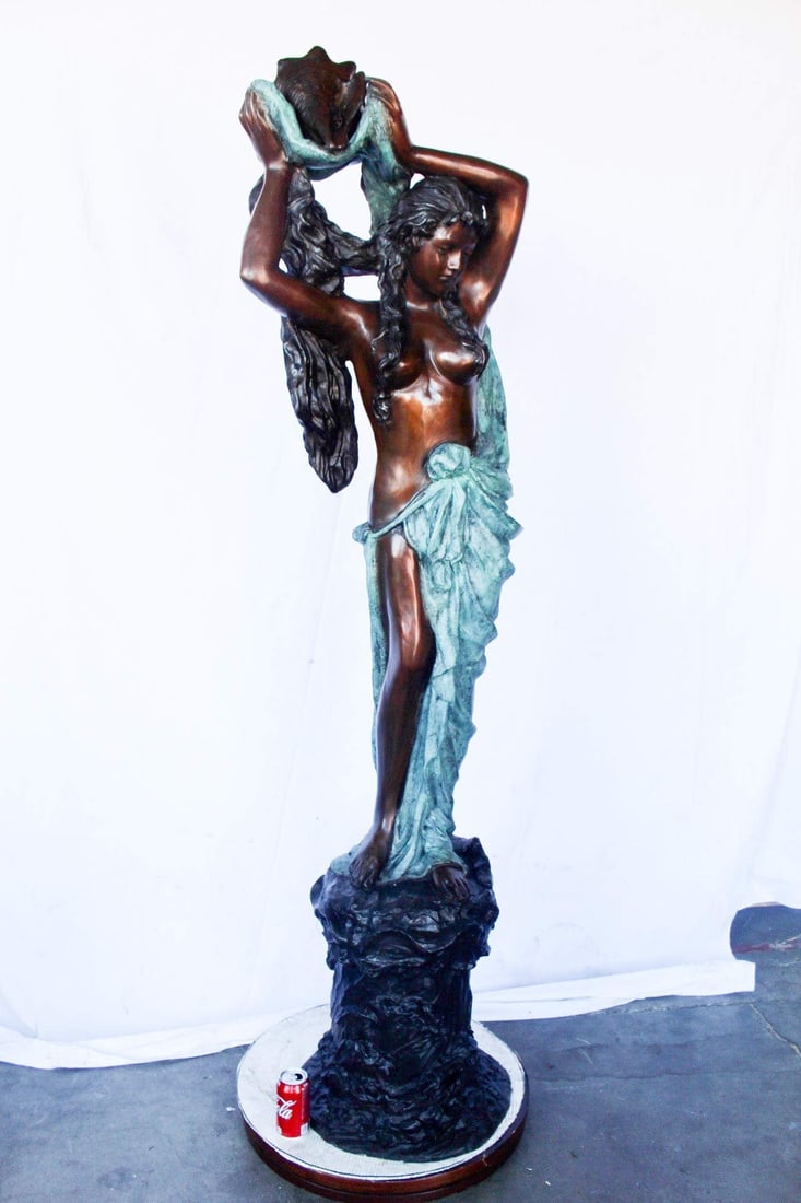 Half-naked woman holding a basket bronze statue Art Nude - Size: "L x "W x "H. - 5