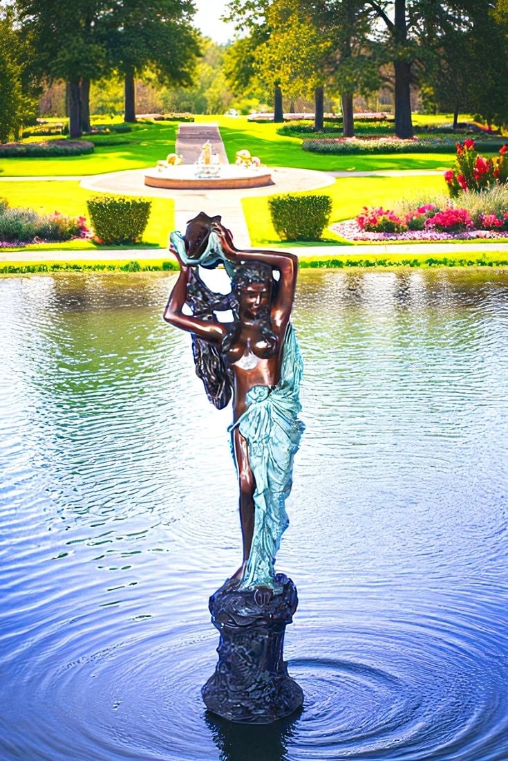 Half-naked woman holding a basket bronze statue Art Nude - Size: "L x "W x "H. - 6
