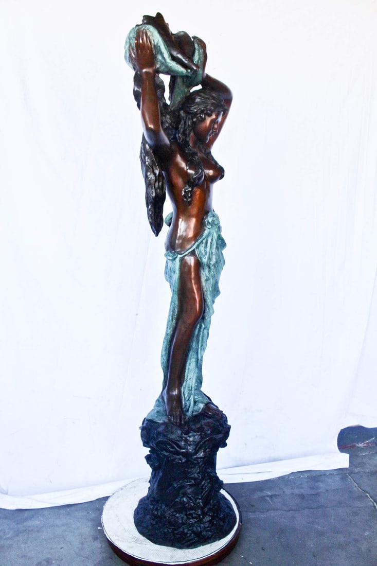 Half-naked woman holding a basket bronze statue Art Nude - Size: "L x "W x "H. - 7