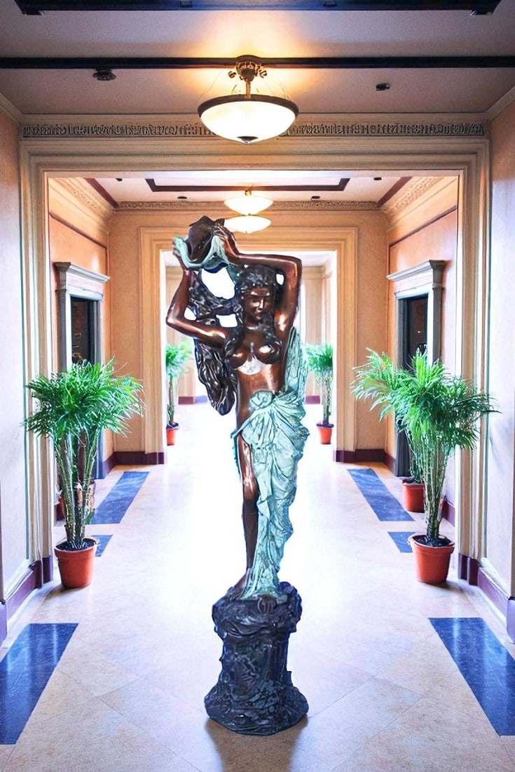 Half-naked woman holding a basket bronze statue Art Nude - Size: "L x "W x "H. - 8
