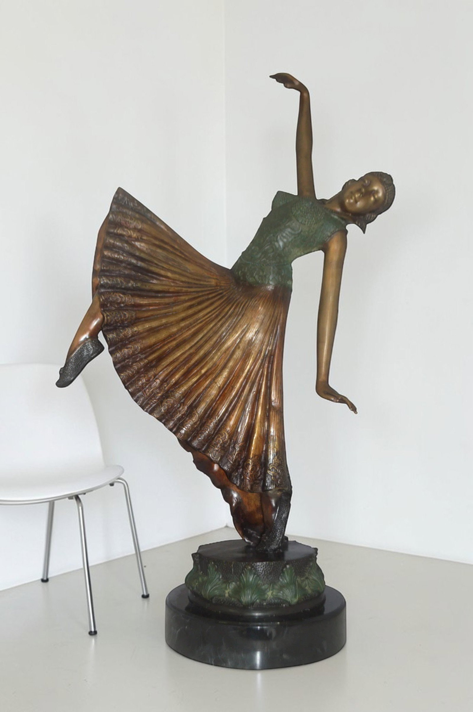 Beautiful Dancer Performing Bronze Statue - Size: 27"L x 12"W x 48"H. - 2