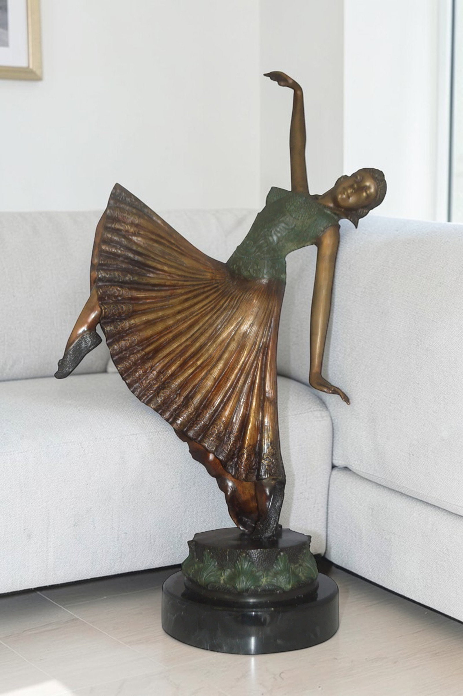 Beautiful Dancer Performing Bronze Statue - Size: 27"L x 12"W x 48"H. - 3