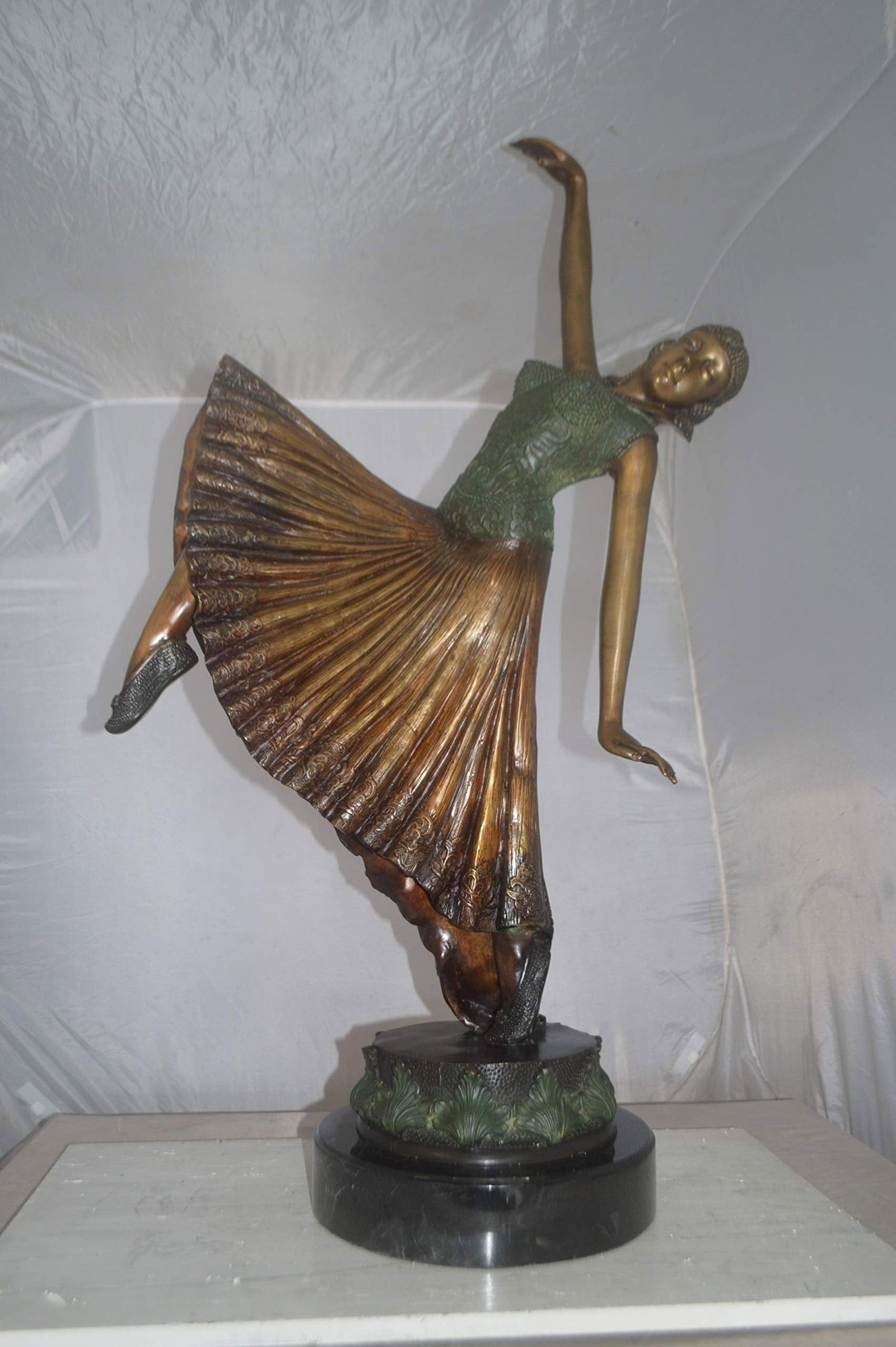 Beautiful Dancer Performing Bronze Statue - Size: 27"L x 12"W x 48"H. - 4