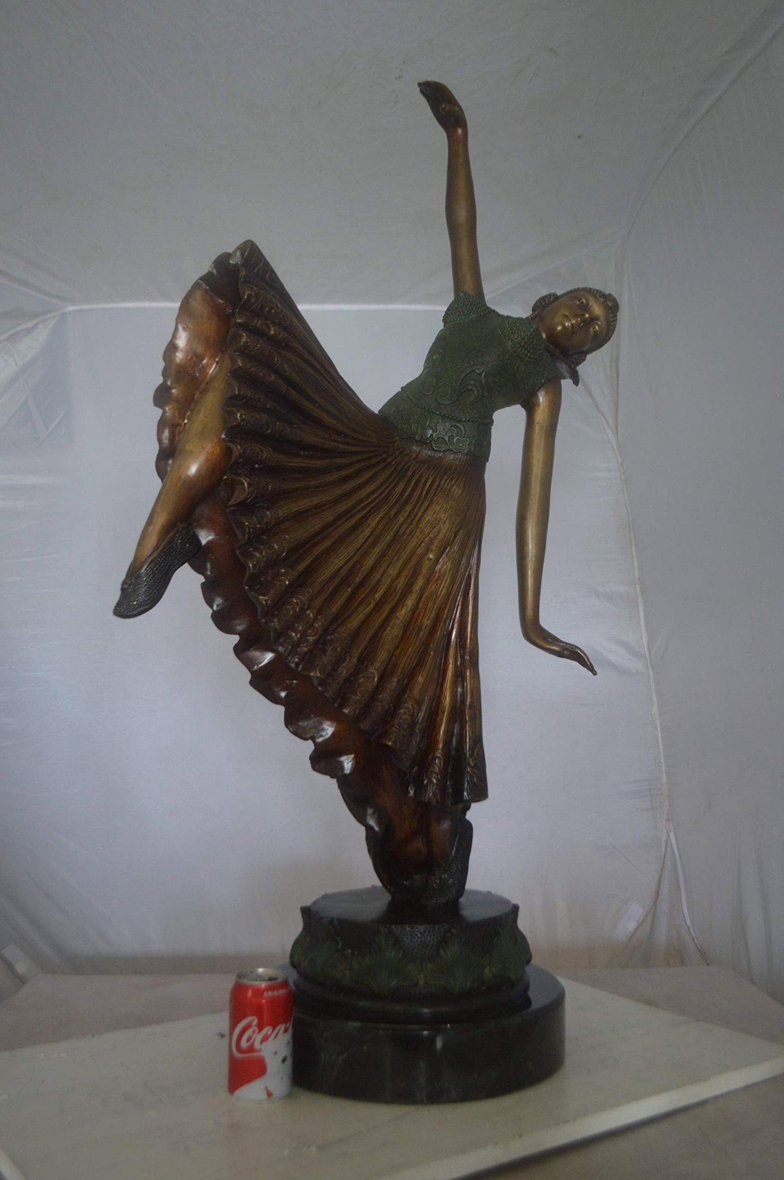Beautiful Dancer Performing Bronze Statue - Size: 27"L x 12"W x 48"H. - 5