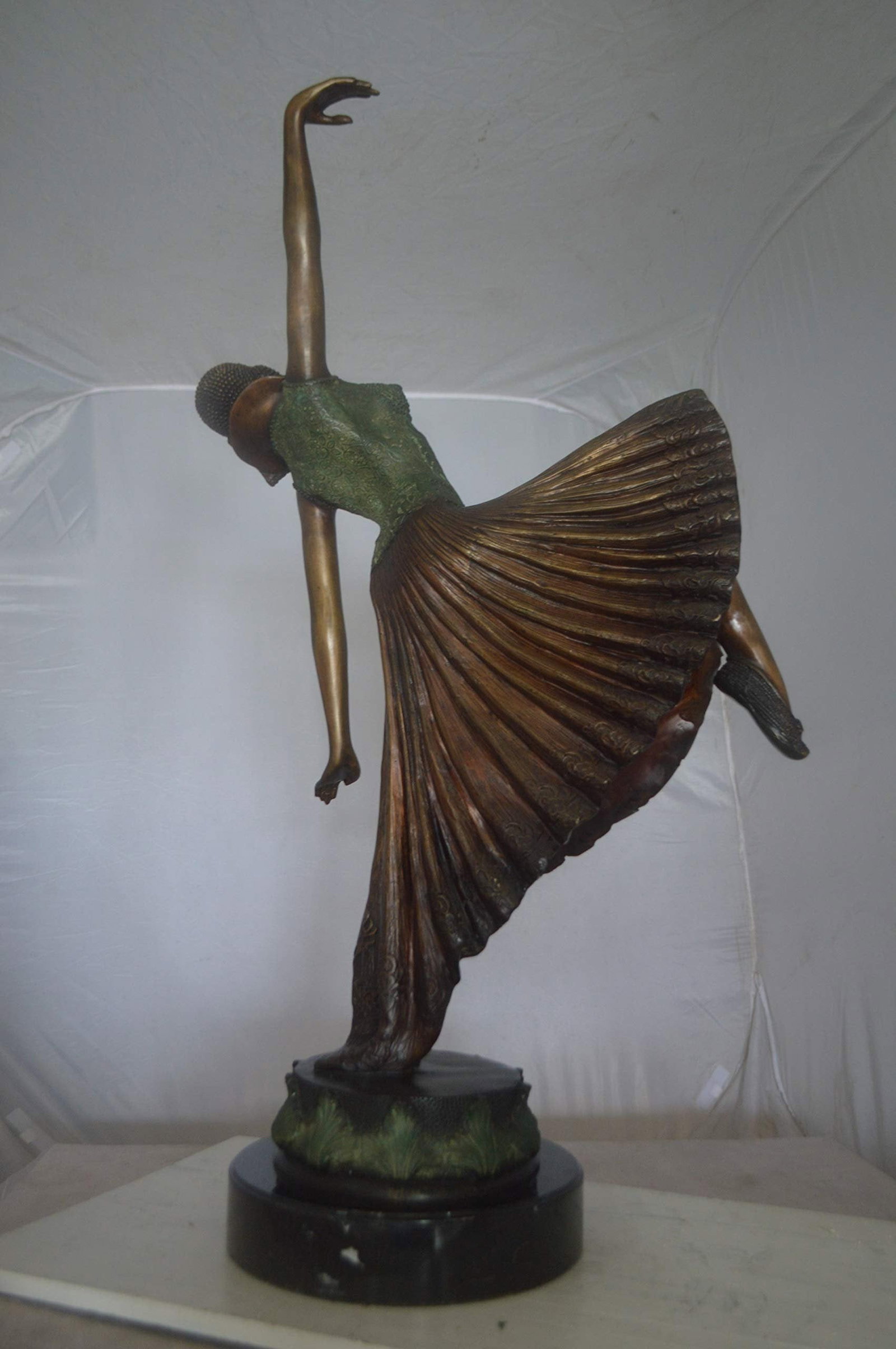 Beautiful Dancer Performing Bronze Statue - Size: 27"L x 12"W x 48"H. - 8