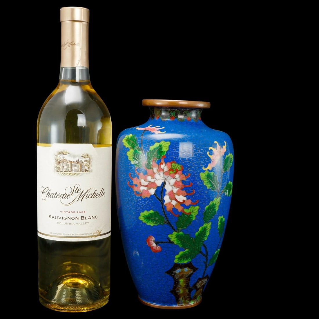 Chinese Blue Cloisonné Floral Vase c 1930s - 2