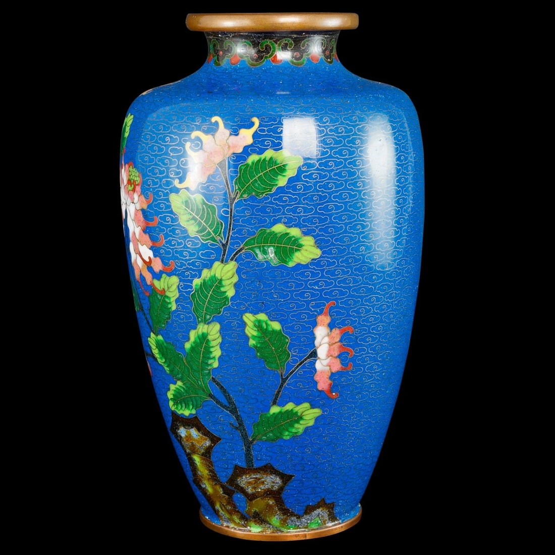 Chinese Blue Cloisonné Floral Vase c 1930s - 3