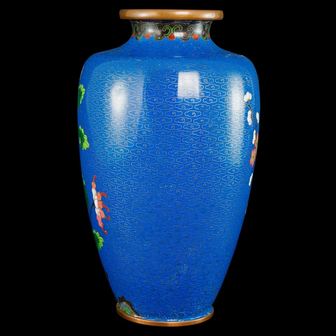 Chinese Blue Cloisonné Floral Vase c 1930s - 4