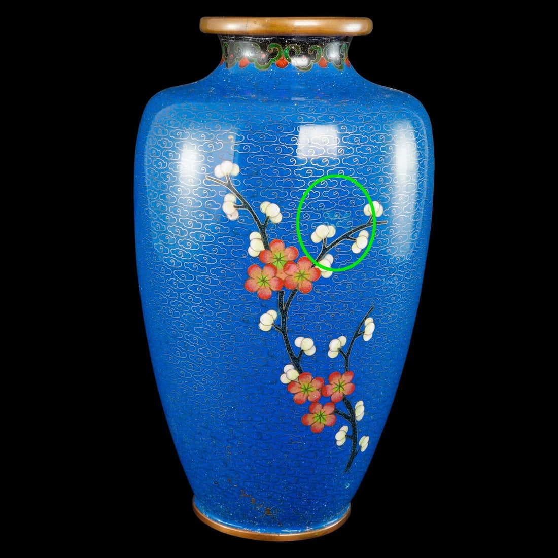 Chinese Blue Cloisonné Floral Vase c 1930s - 5