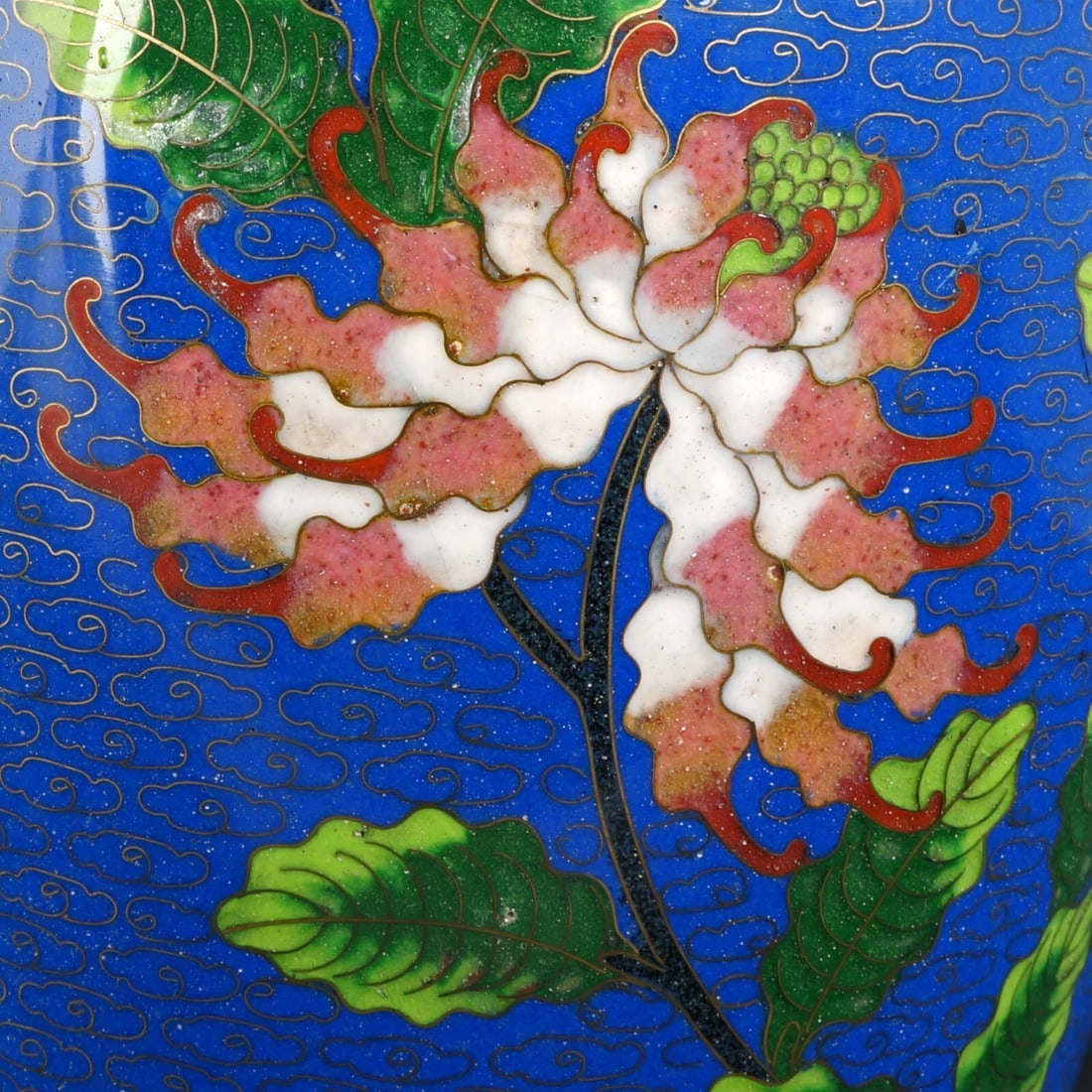 Chinese Blue Cloisonné Floral Vase c 1930s - 6