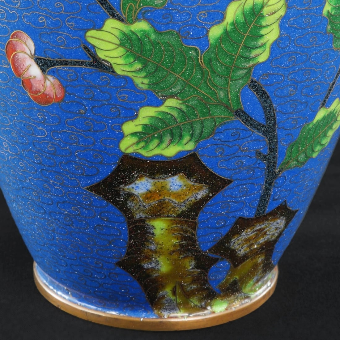 Chinese Blue Cloisonné Floral Vase c 1930s - 8