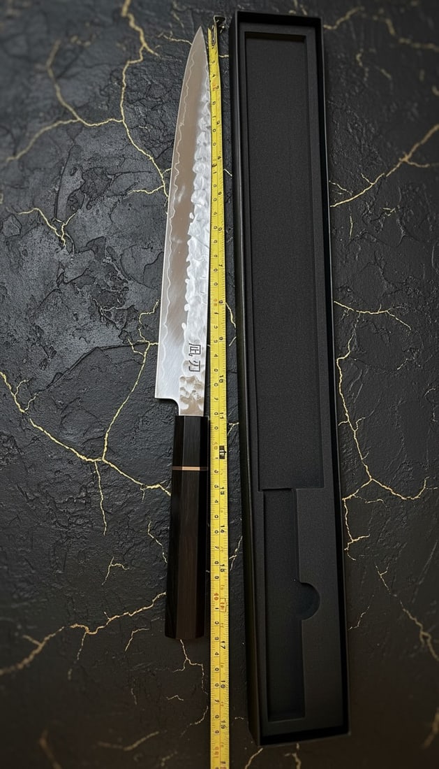 10.5" Hammered Slicing Knife 3-Layer 10Cr15 Steel Ebony Octagon Handle - 2