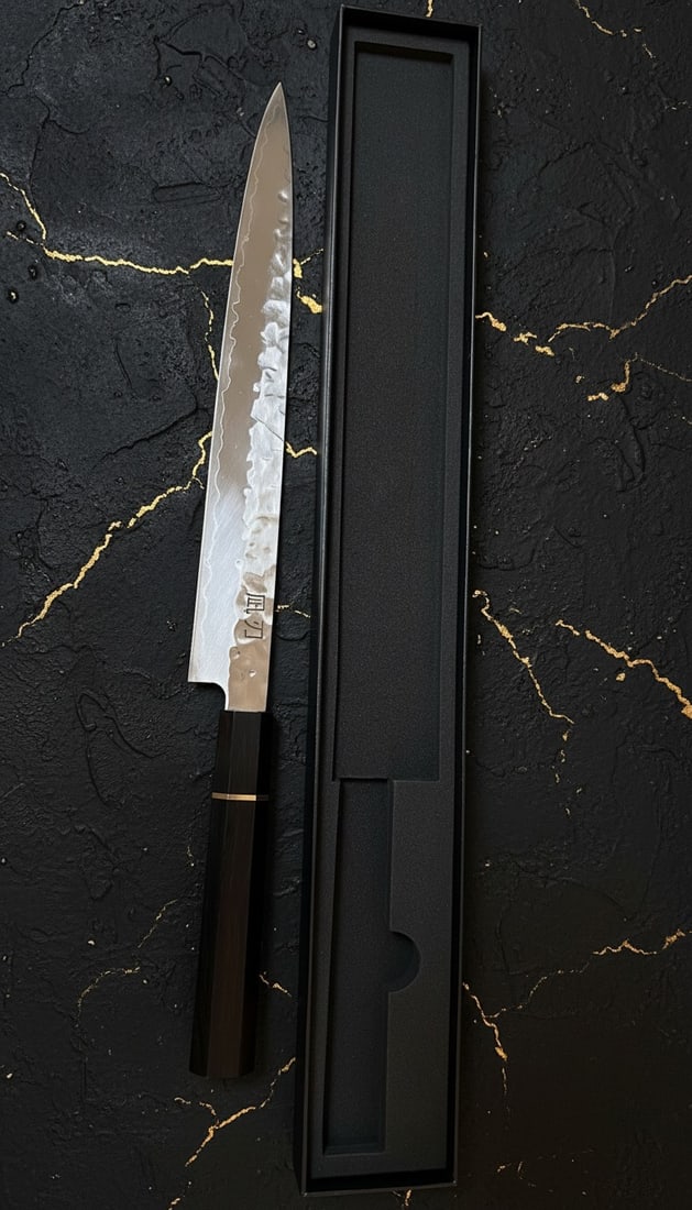 10.5" Hammered Slicing Knife 3-Layer 10Cr15 Steel Ebony Octagon Handle - 4