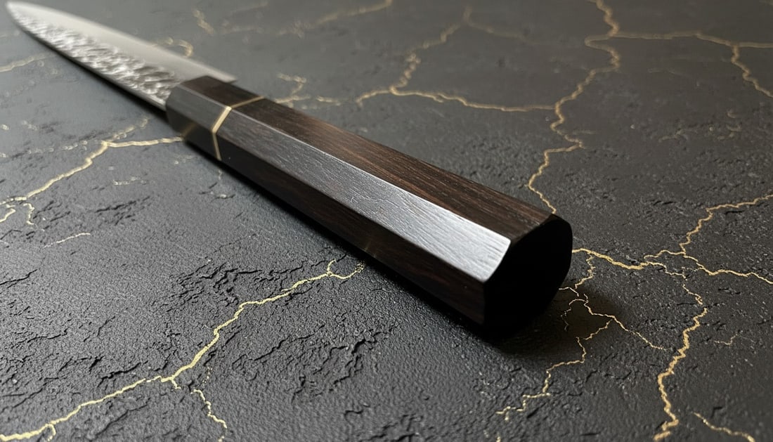 10.5" Hammered Slicing Knife 3-Layer 10Cr15 Steel Ebony Octagon Handle - 5