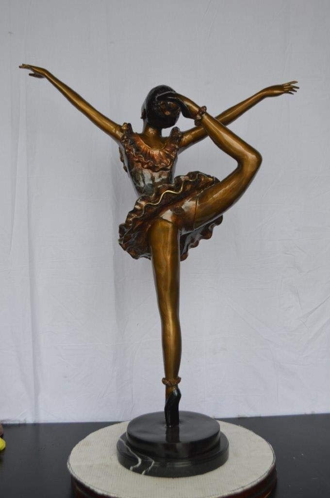 Ballet Dancer Dancing on one Leg Bronze Statue - Size: 35"L x 14"W x 47"H. - 10