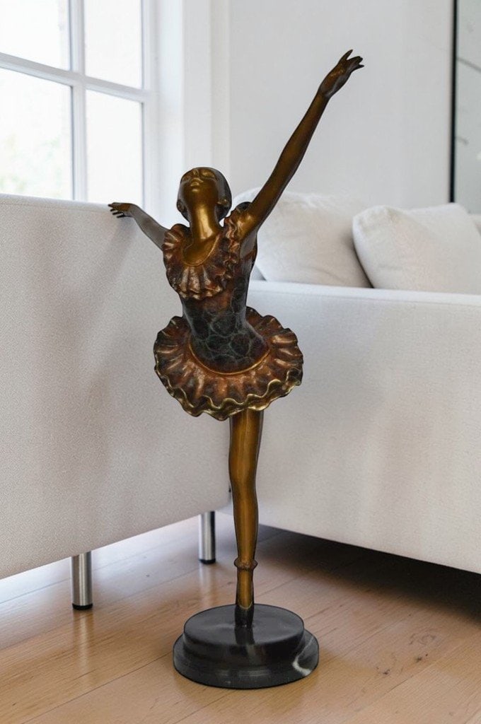 Ballet Dancer Dancing on one Leg Bronze Statue - Size: 35"L x 14"W x 47"H. - 2