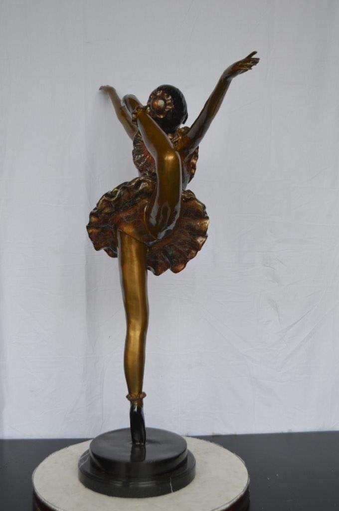 Ballet Dancer Dancing on one Leg Bronze Statue - Size: 35"L x 14"W x 47"H. - 9