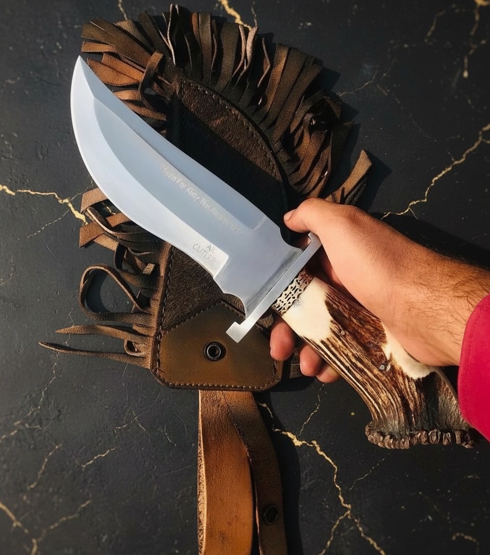 Handmade D2 Steel Bowie Knife Stag Crown Brass Handle Clip Point Custom: Title:Handmade D2 Steel Bowie Knife Stag Crown Brass Handle Clip Point Custom Description:This custom Bowie knife is designed and handmade by AB Cutlery, featuring robust construction and a highly