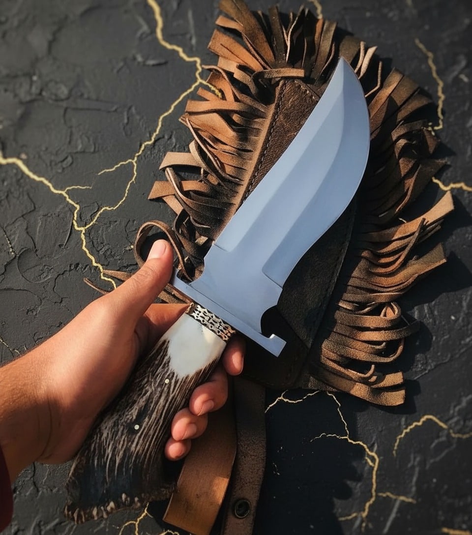 Handmade D2 Steel Bowie Knife Stag Crown Brass Handle Clip Point Custom - 2