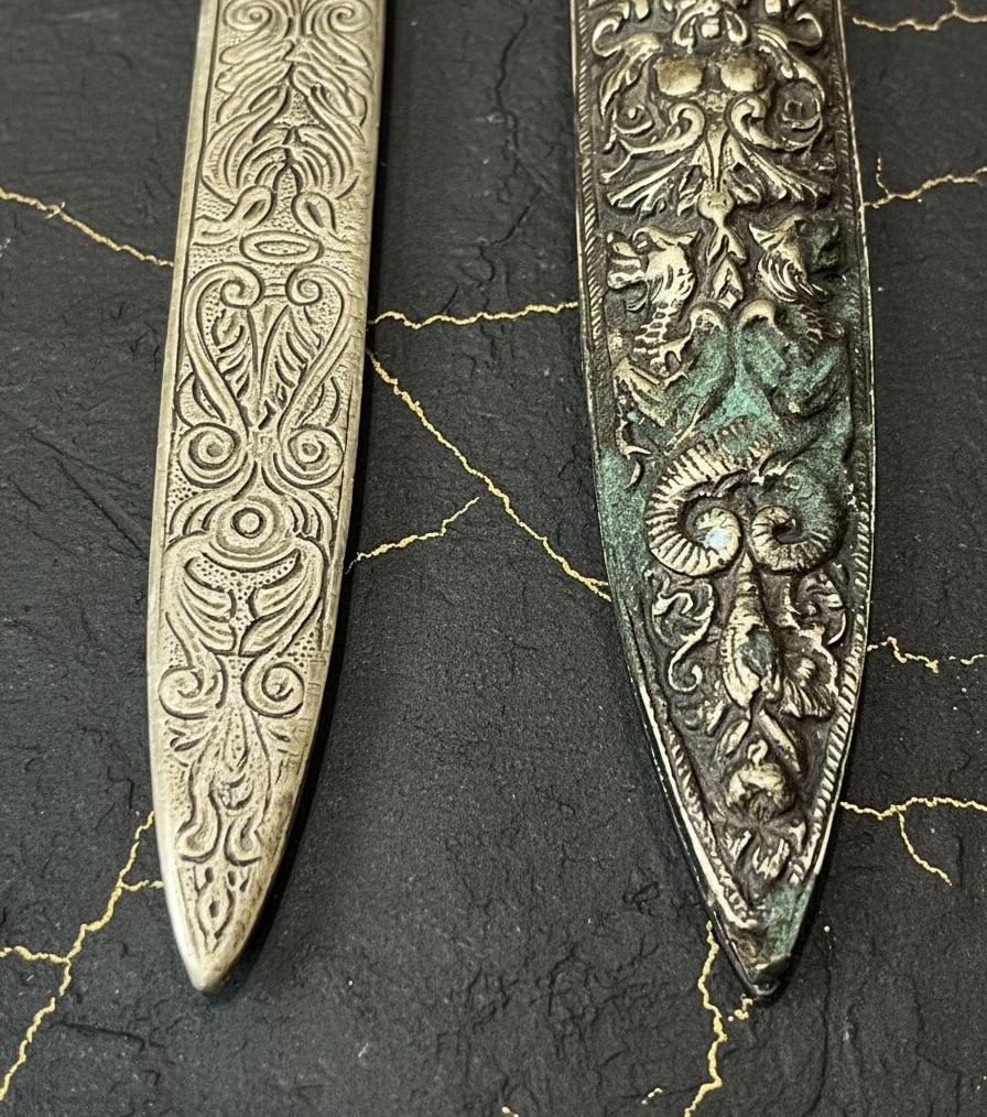 Antique 6" Ornamental Dagger Hand-Etched Arabesque Pattern Steel Blade - 6