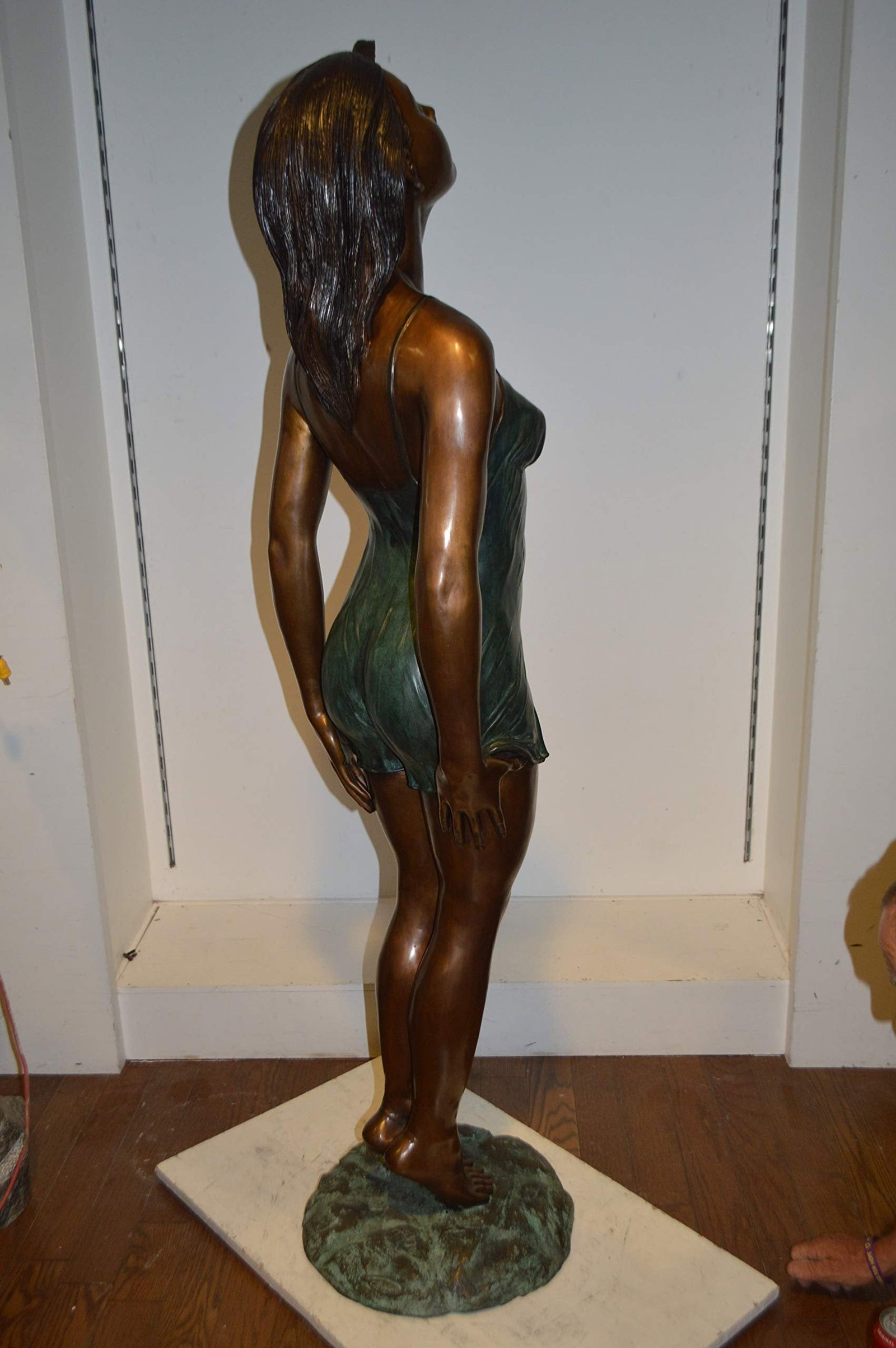 Spring Lady Watching The Sun Bronze Statue - Size: 18"L x 12"W x 64"H - 9
