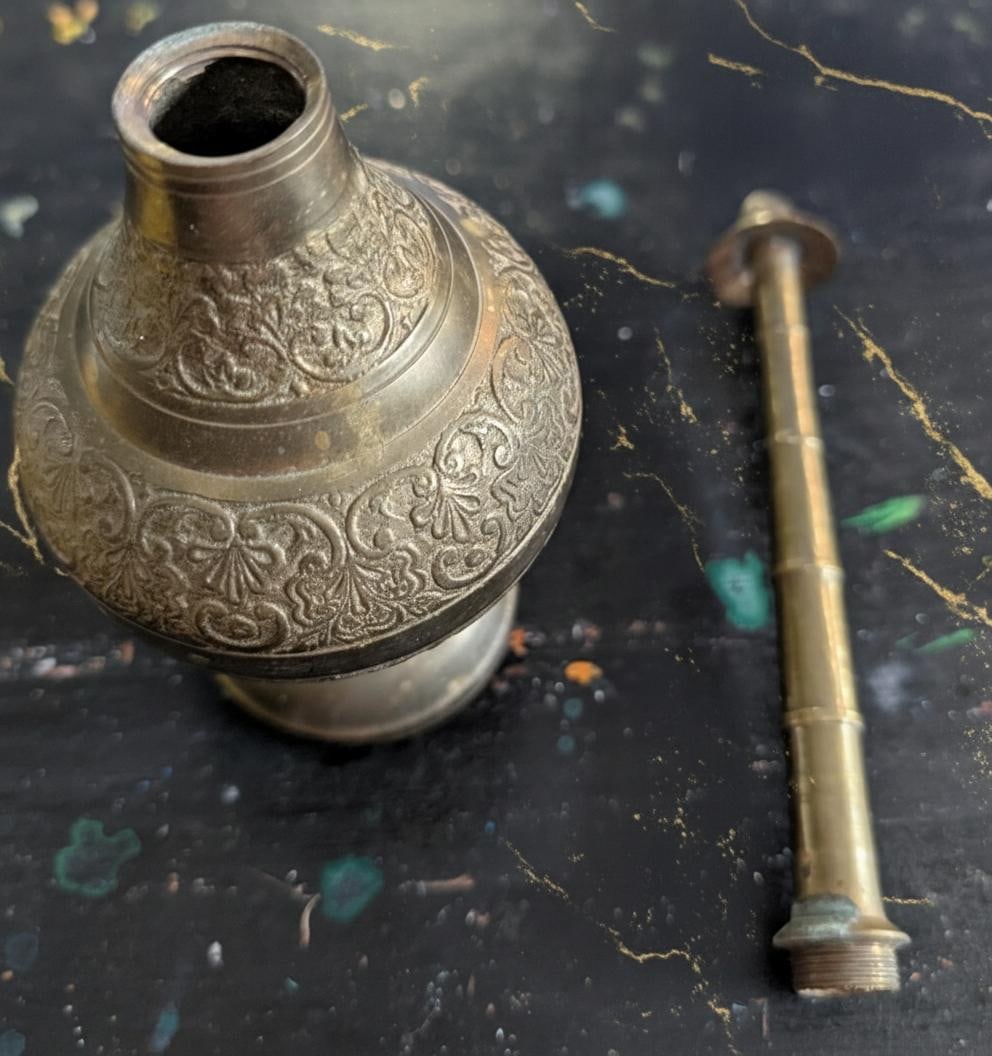 11" Tall Vintage Brass Gulabdan, a Rose and Holy Water Sprinkler for Ceremony Decor - 3
