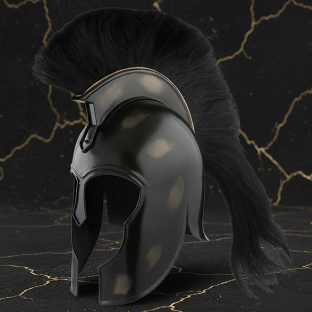 Functional Carbon Steel Achilles Helmet Trojan Myrmidon Replica Black Plume: Title:Functional Carbon Steel Achilles Helmet Trojan Myrmidon Replica Black Plume Description:This Achilles Trojan helmet is a wearable replica based on designs from the ancient Greek city-state of Co