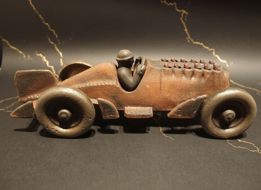 Heavy Cast Iron Toy Racing Car Moving Flame Detail Vintage Style Figurine (1 of 5)
