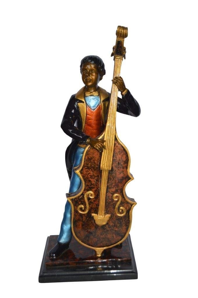 Musician Playing His Cello Bronze Statue - Size: 8"L x 10"W x 23"H. (1 of 10)