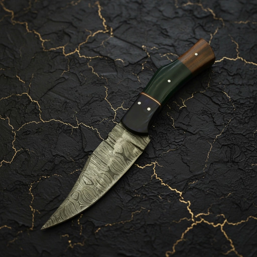 Hand-Forged Damascus Steel Bowie Skinner Knife w/ Leather Sheath Fixed Blade - 2