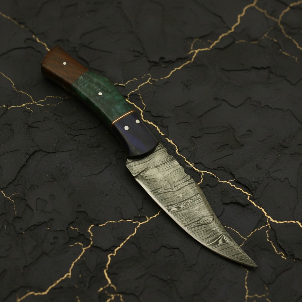 Hand-Forged Damascus Steel Bowie Skinner Knife w/ Leather Sheath Fixed Blade - 4